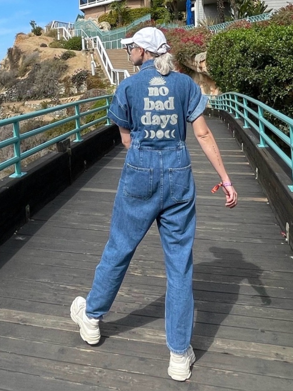 We The Free RARE Women's Blue Denim Embroidered No Bad Days Jumpsuit